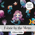 Cute Cartoon Mermaid with Sea Creatures on Black Background Kids Design Digital Print Fabric by the Metre UK Sewing Quilting Textile