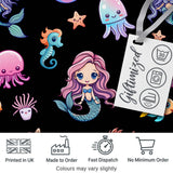 Cute Cartoon Mermaid with Sea Creatures on Black Background Kids Design Digital Print Fabric by the Metre UK Sewing Quilting Textile