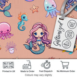 Cute Cartoon Mermaid with Sea Creatures on Peach Background Kids Design Digital Print Fabric by the Metre UK Sewing Quilting Textile
