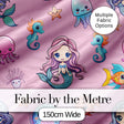 Cute Cartoon Mermaid with Sea Creatures on Pink Background Playful Design Digital Print Fabric by the Metre UK Sewing Quilting Textile