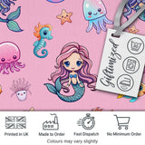 Cute Cartoon Mermaid with Sea Creatures on Pink Background Playful Design Digital Print Fabric by the Metre UK Sewing Quilting Textile