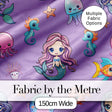 Cute Cartoon Mermaid with Sea Creatures on Purple Background Playful Design Digital Print Fabric by the Metre UK Sewing Quilting Textile