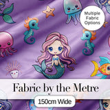 Cute Cartoon Mermaid with Sea Creatures on Purple Background Playful Design Digital Print Fabric by the Metre UK Sewing Quilting Textile