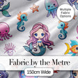Cute Kawaii Mermaid and Sea Creatures Seamless Ocean Pattern on White Background Digital Print Fabric by the Metre UK Sewing Quilting Textile