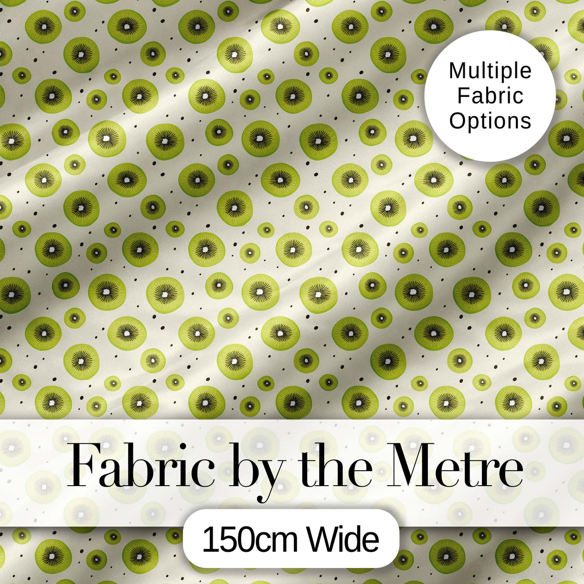 Minimal Kiwi Slice and Seed Scatter Seamless Pattern on Soft Beige Background Digital Print Fabric by the Metre UK Sewing Quilting Textile