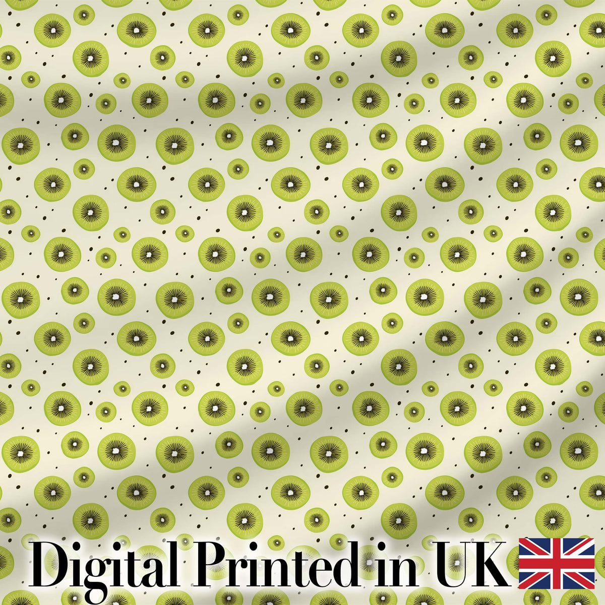 Minimal Kiwi Slice and Seed Scatter Seamless Pattern on Soft Beige Background Digital Print Fabric by the Metre UK Sewing Quilting Textile