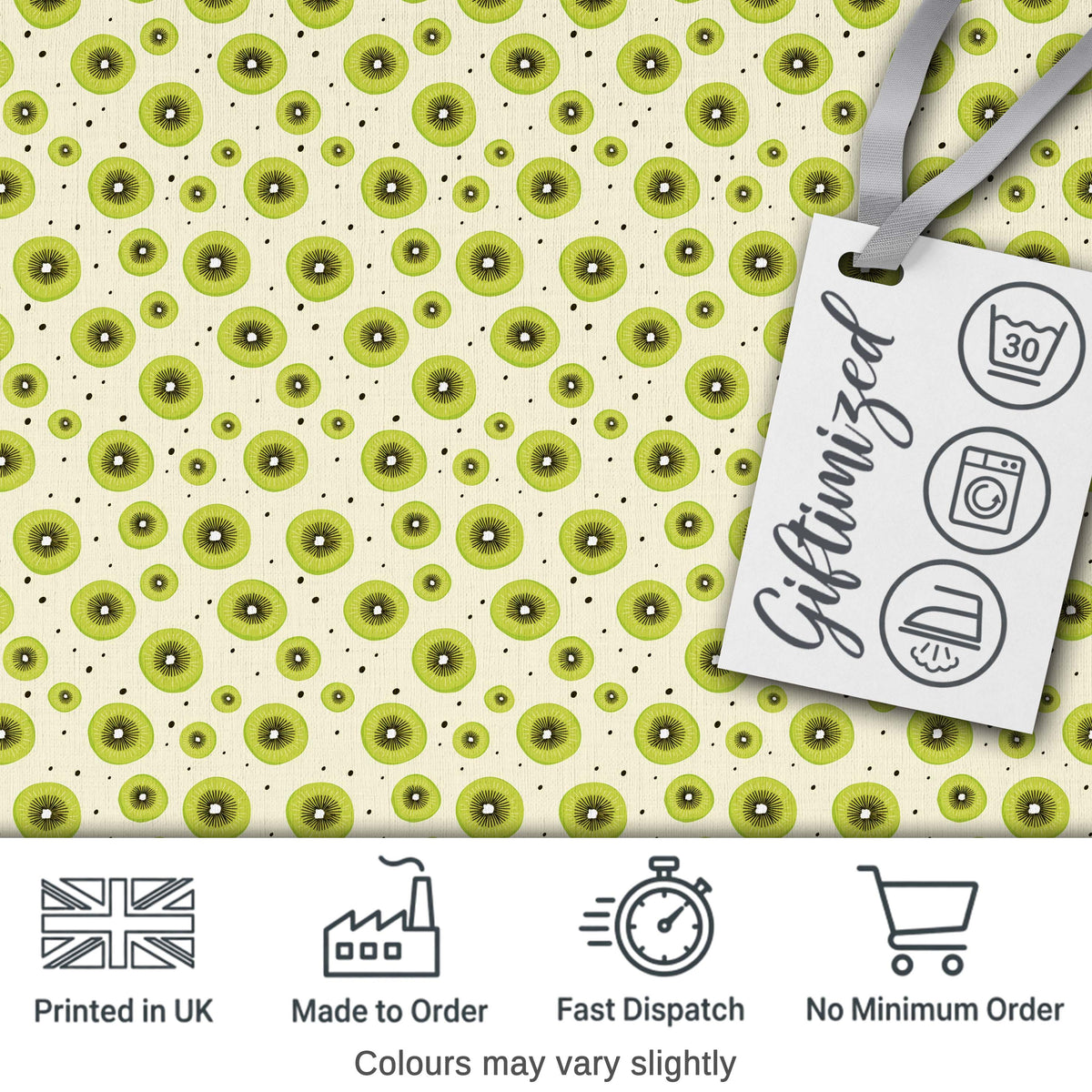 Minimal Kiwi Slice and Seed Scatter Seamless Pattern on Soft Beige Background Digital Print Fabric by the Metre UK Sewing Quilting Textile