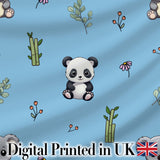 Cute Panda Bamboo and Floral Minimal Seamless Pattern on Sky Blue Background Digital Print Fabric by the Metre UK Sewing Quilting Textile