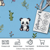 Cute Panda Bamboo and Floral Minimal Seamless Pattern on Sky Blue Background Digital Print Fabric by the Metre UK Sewing Quilting Textile