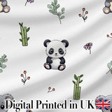 Cute Panda Bamboo and Floral Minimal Seamless Pattern on Clean White Background Digital Print Fabric by the Metre UK Sewing Quilting Textile
