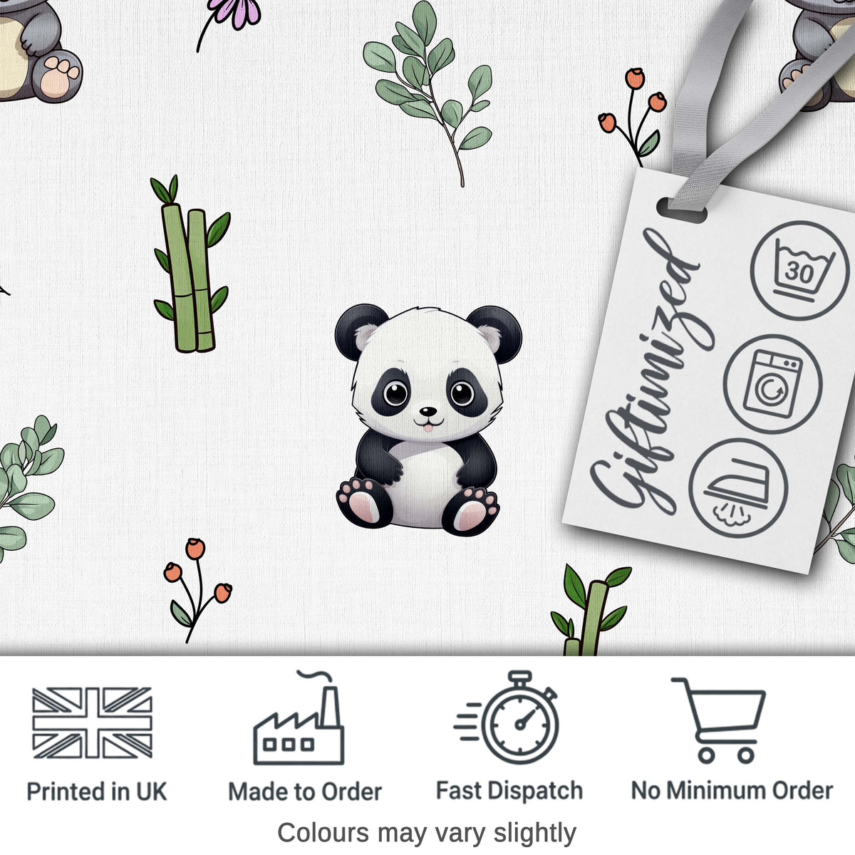 Cute Panda Bamboo and Floral Minimal Seamless Pattern on Clean White Background Digital Print Fabric by the Metre UK Sewing Quilting Textile