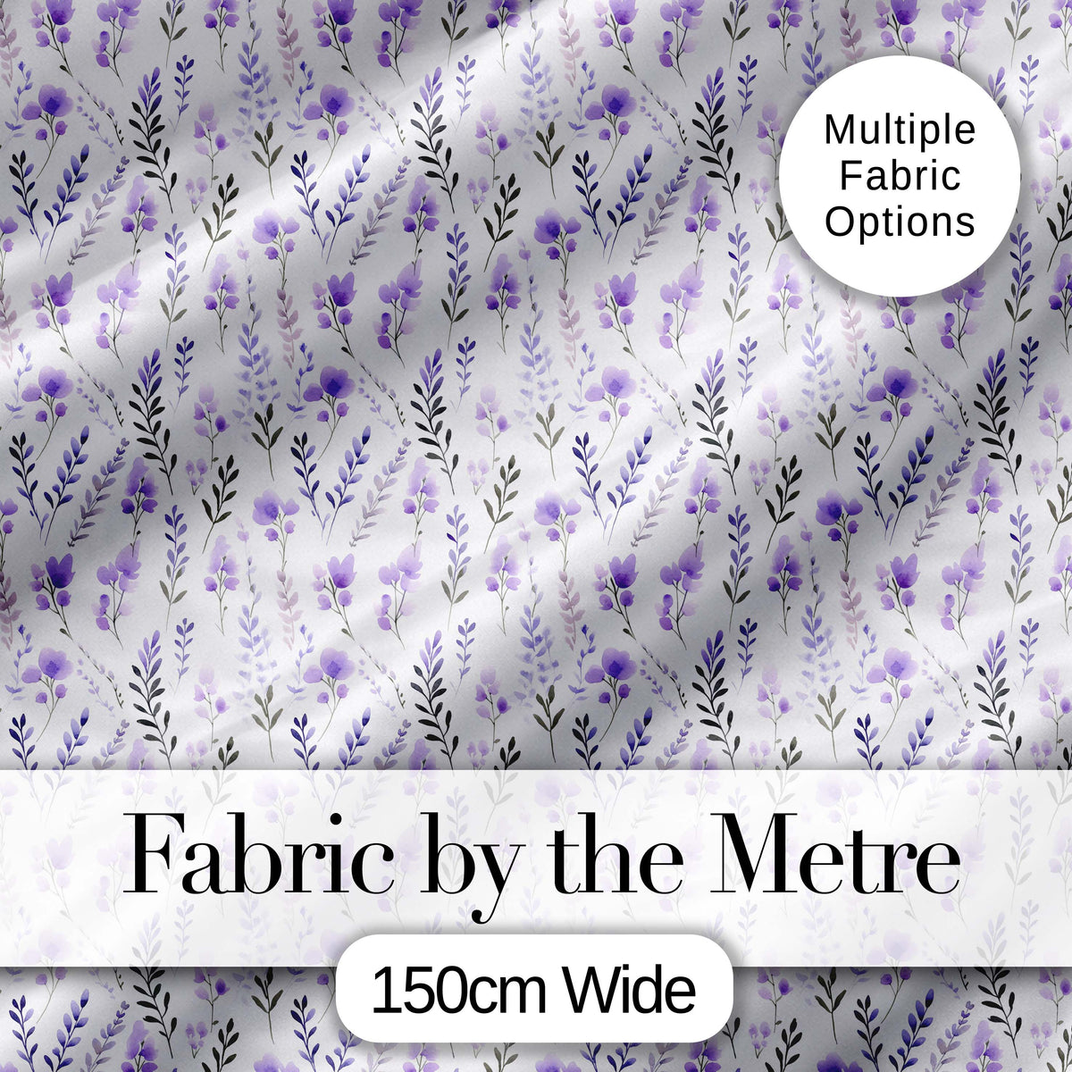Soft Watercolour Lavender Flowers and Foliage Seamless Design Digital Print Fabric by the Metre UK Sewing Quilting Textile
