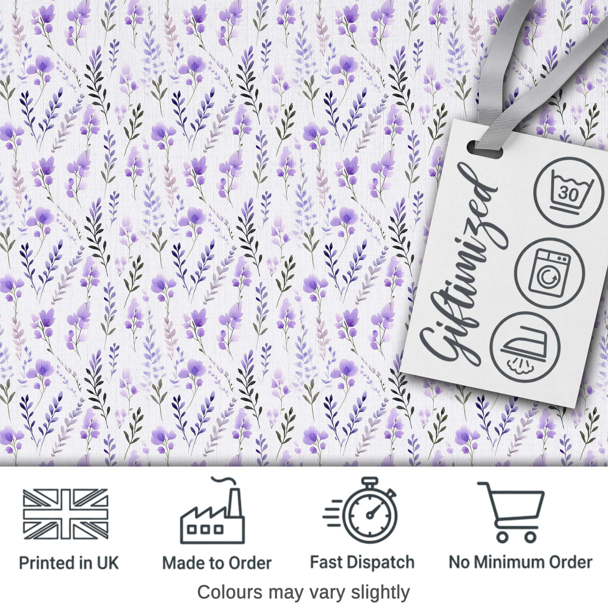 Soft Watercolour Lavender Flowers and Foliage Seamless Design Digital Print Fabric by the Metre UK Sewing Quilting Textile