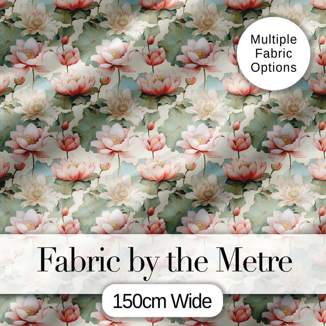 Soft Pastel Lotus Blossom Pattern with Elegant Botanical Arrangement Digital Print Fabric by the Metre UK Sewing Quilting Textile