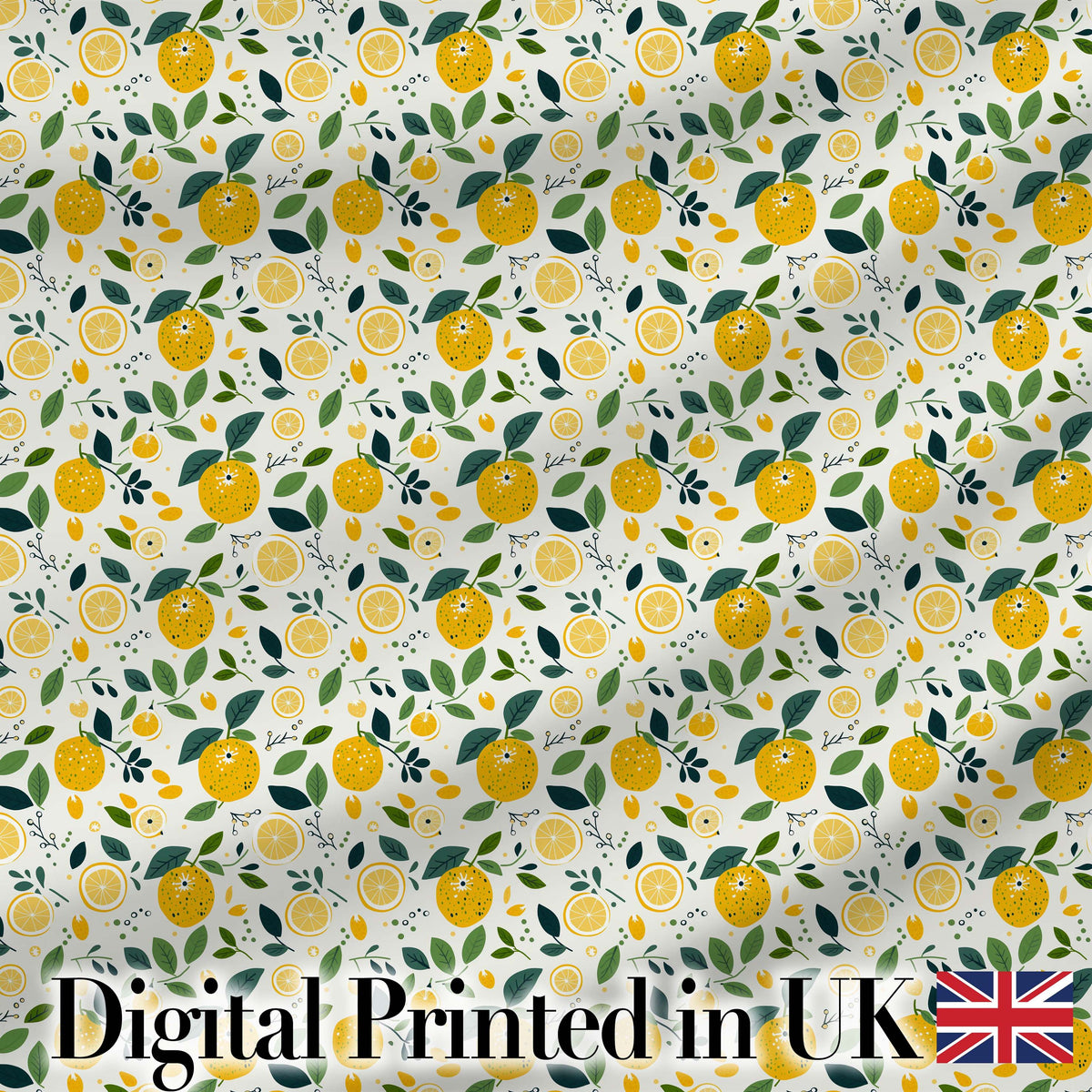 Fresh Lemon Citrus Pattern with Leaves and Sliced Fruit Design Digital Print Fabric by the Metre UK Sewing Quilting Textile