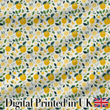 Fresh Lemon Citrus Pattern with Leaves and Sliced Fruit Design Digital Print Fabric by the Metre UK Sewing Quilting Textile