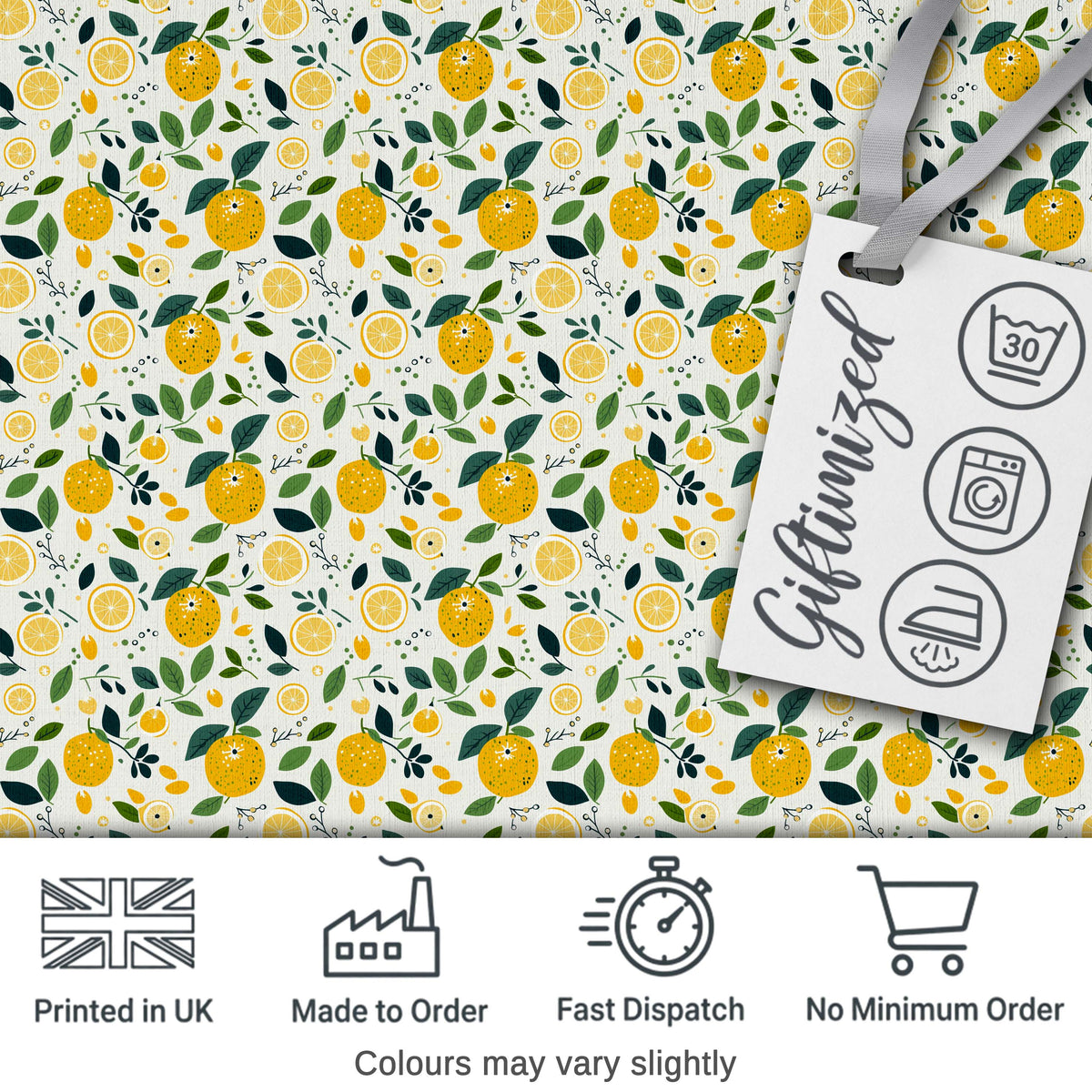 Fresh Lemon Citrus Pattern with Leaves and Sliced Fruit Design Digital Print Fabric by the Metre UK Sewing Quilting Textile