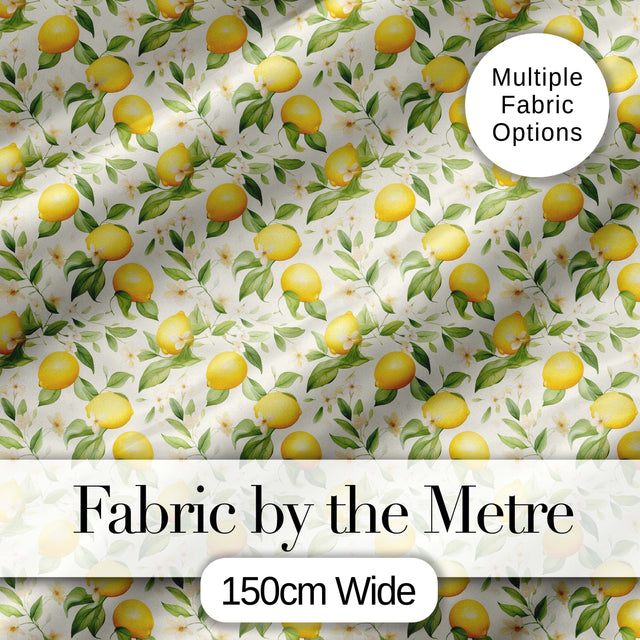 Soft Watercolour Lemons and Blossoms Botanical Seamless Pattern Digital Print Fabric by the Metre UK Sewing Quilting Textile