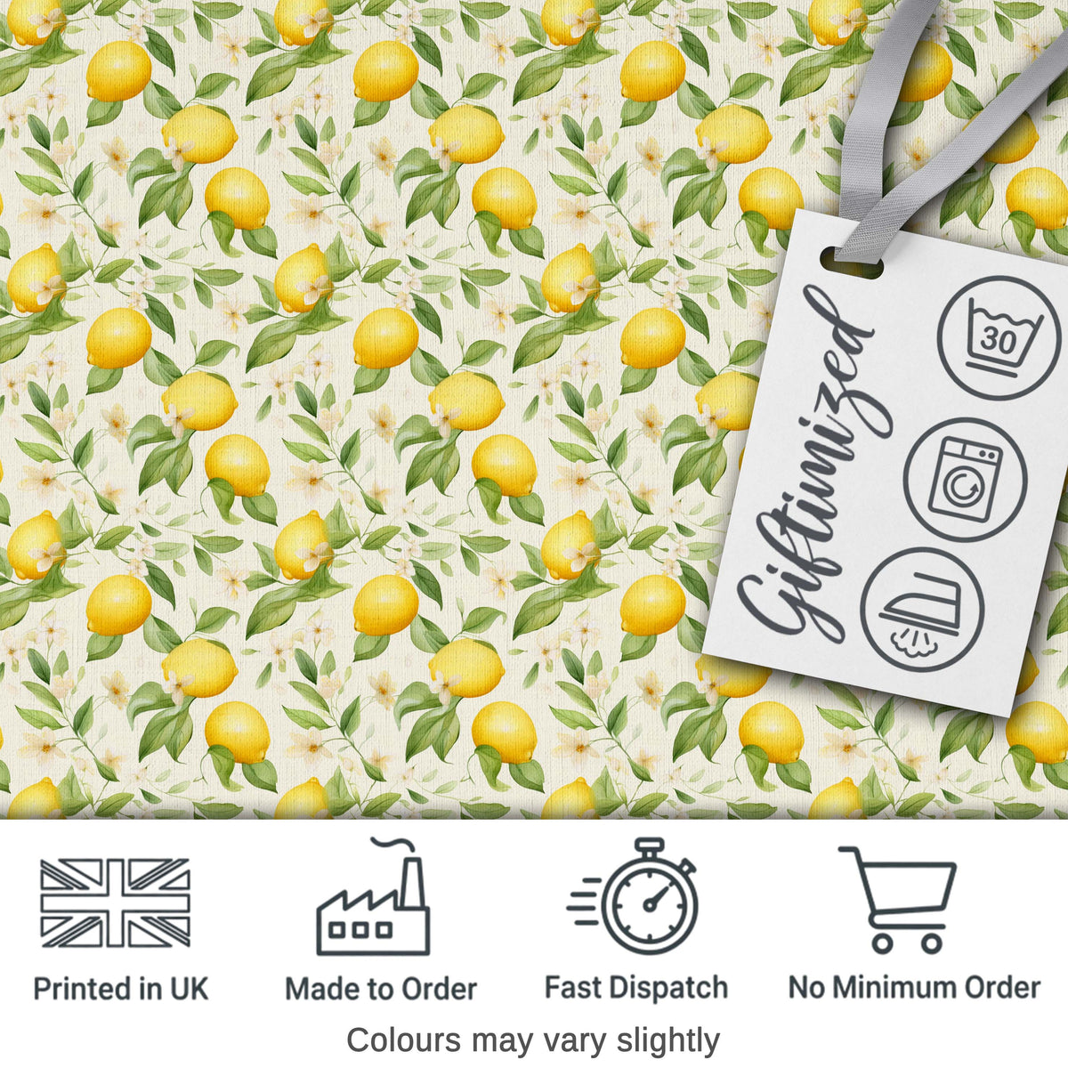 Soft Watercolour Lemons and Blossoms Botanical Seamless Pattern Digital Print Fabric by the Metre UK Sewing Quilting Textile