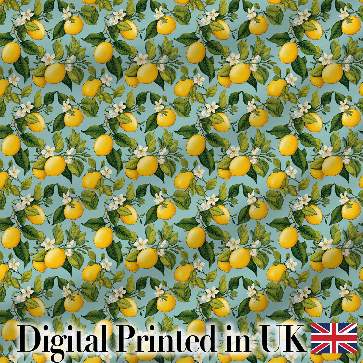 Vintage Lemon Tree Branches on Blue Background Botanical Seamless Pattern Digital Print Fabric by the Metre UK Sewing Quilting Textile