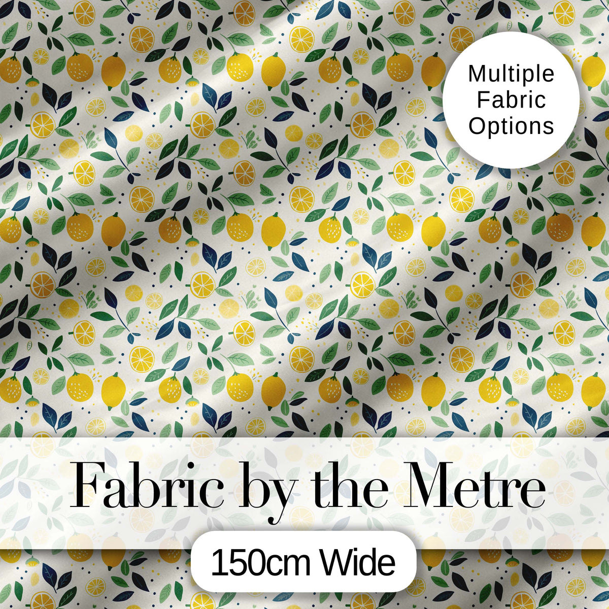 Playful Lemon Citrus and Leaves Repeat Pattern on Cream Background Digital Print Fabric by the Metre UK Sewing Quilting Textile