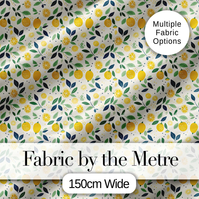 Playful Lemon Citrus and Leaves Repeat Pattern on Cream Background Digital Print Fabric by the Metre UK Sewing Quilting Textile