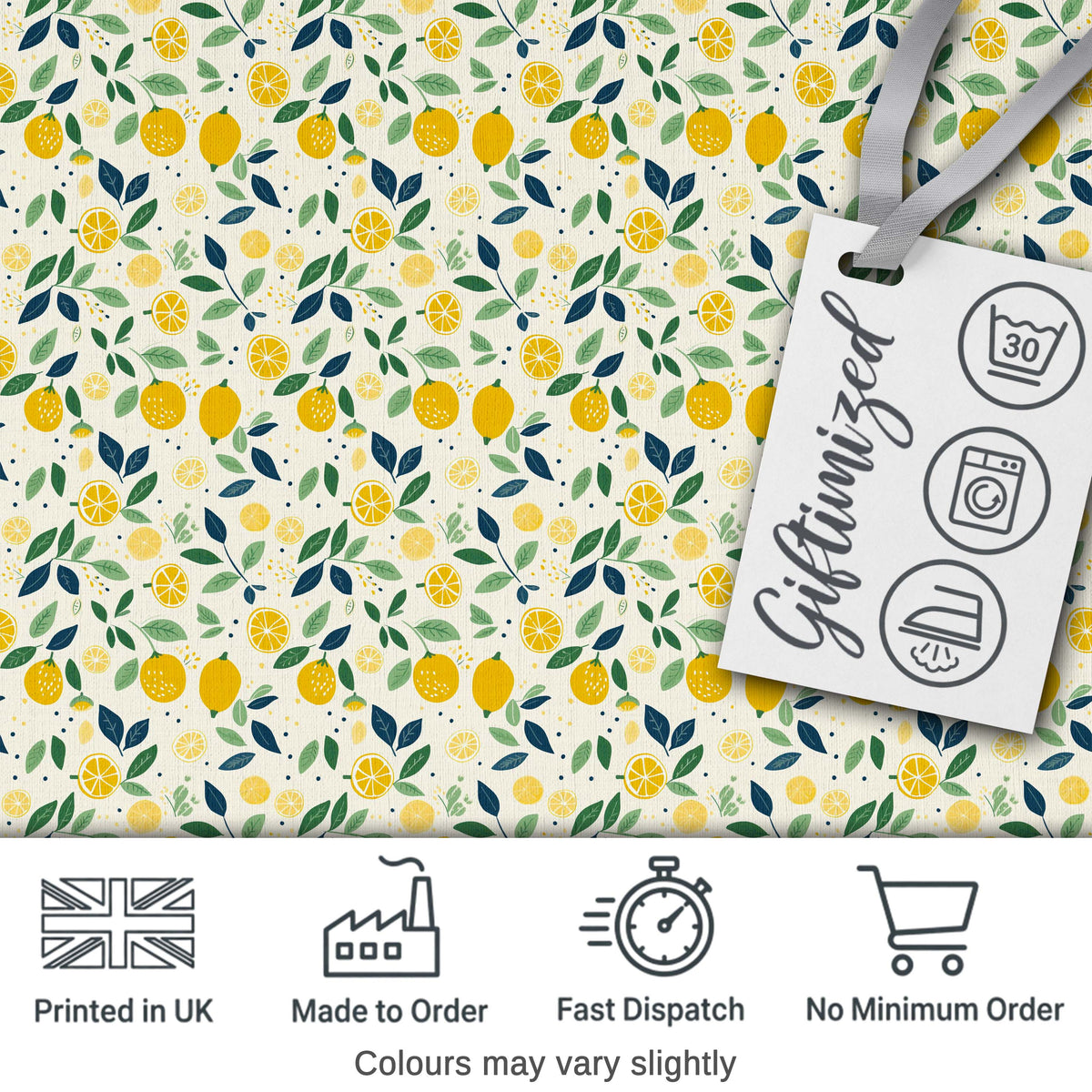 Playful Lemon Citrus and Leaves Repeat Pattern on Cream Background Digital Print Fabric by the Metre UK Sewing Quilting Textile