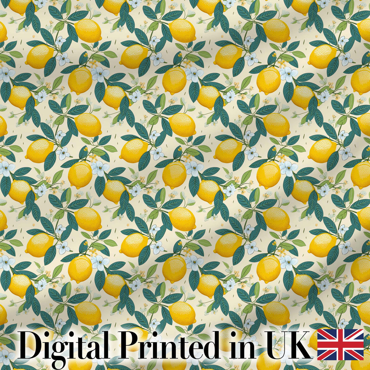Classic Lemon Branches with White Blossoms Neutral Background   Digital Print Fabric by the Metre UK Sewing Quilting Textile