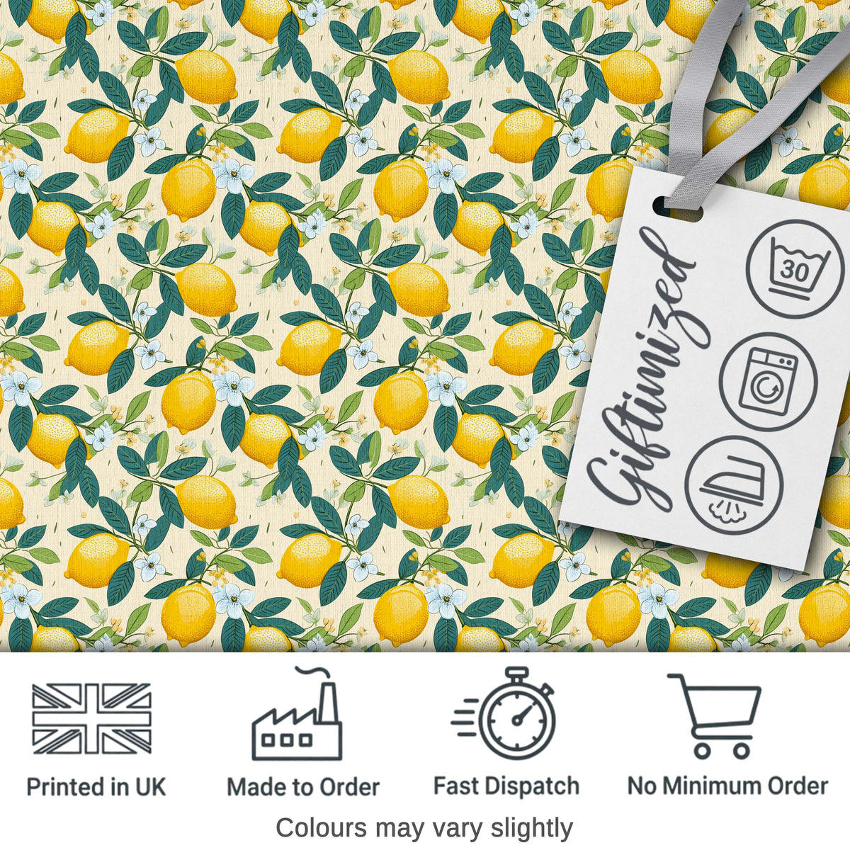 Classic Lemon Branches with White Blossoms Neutral Background   Digital Print Fabric by the Metre UK Sewing Quilting Textile
