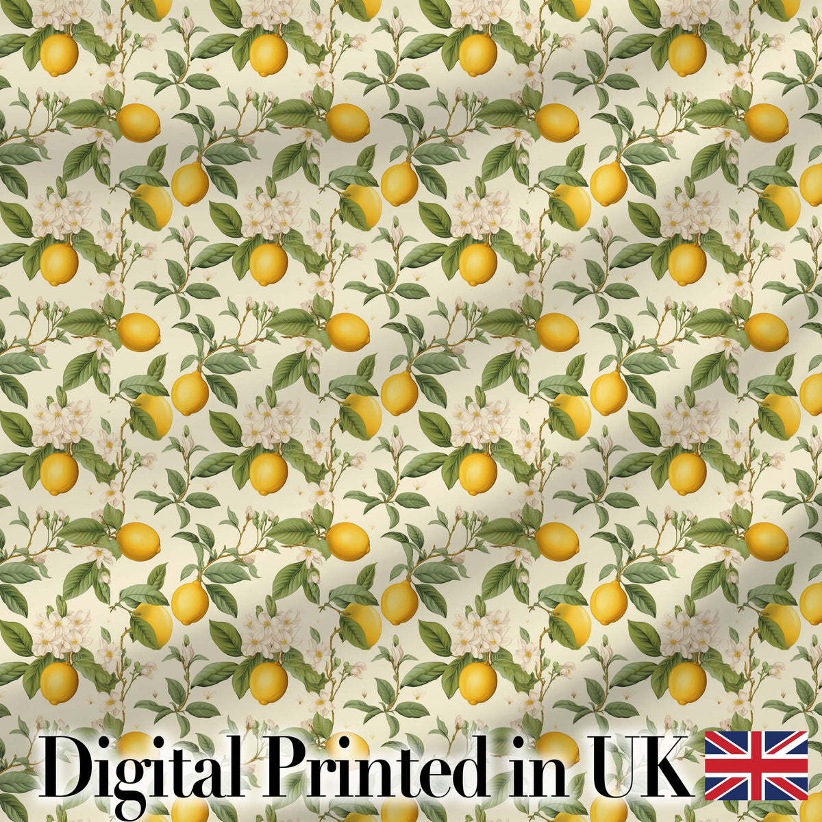 Elegant Lemon Branches with Blossoms on Light Cream Background Seamless Pattern Digital Print Fabric by the Metre UK Sewing Quilting Textile