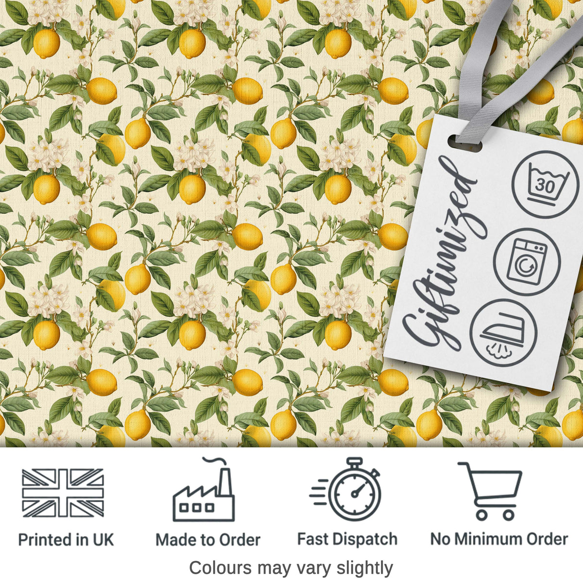 Elegant Lemon Branches with Blossoms on Light Cream Background Seamless Pattern Digital Print Fabric by the Metre UK Sewing Quilting Textile