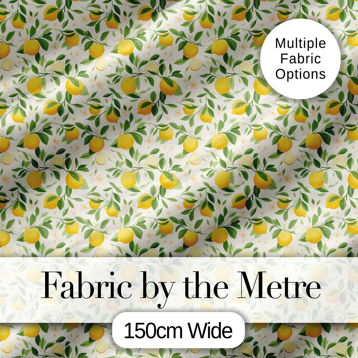 Light Botanical Lemon Pattern with Slices and Blossoms on Cream Digital Print Fabric by the Metre UK Sewing Quilting Textile