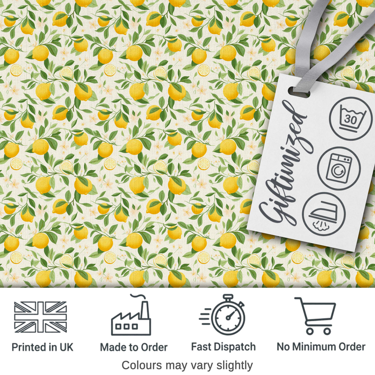 Light Botanical Lemon Pattern with Slices and Blossoms on Cream Digital Print Fabric by the Metre UK Sewing Quilting Textile
