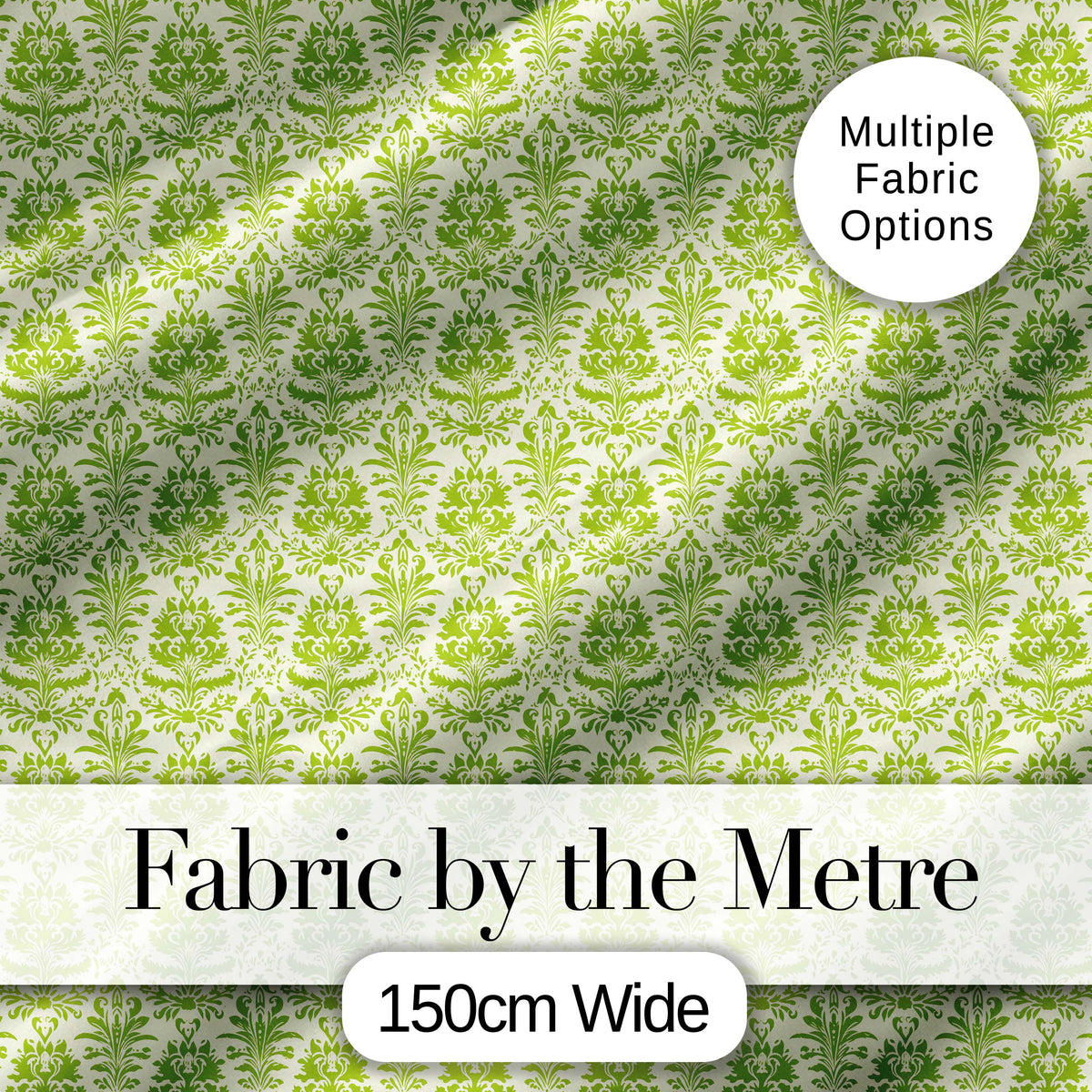 Ornate Green Damask Style Pattern on Light Background Seamless Design Digital Print Fabric by the Metre UK Sewing Quilting Textile
