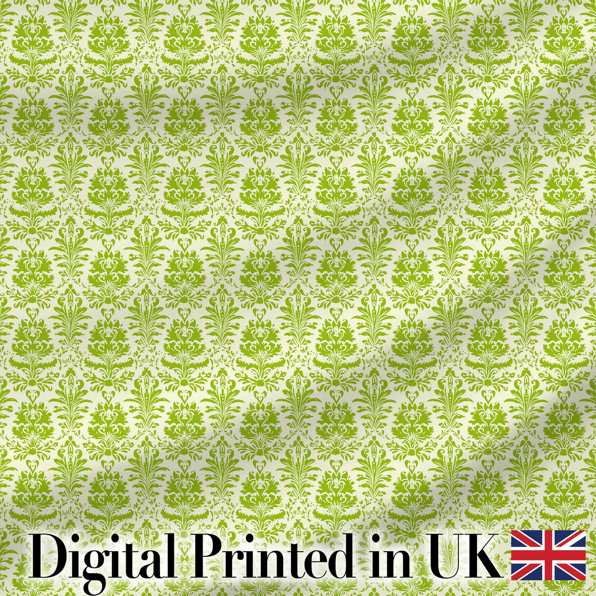 Ornate Green Damask Style Pattern on Light Background Seamless Design Digital Print Fabric by the Metre UK Sewing Quilting Textile