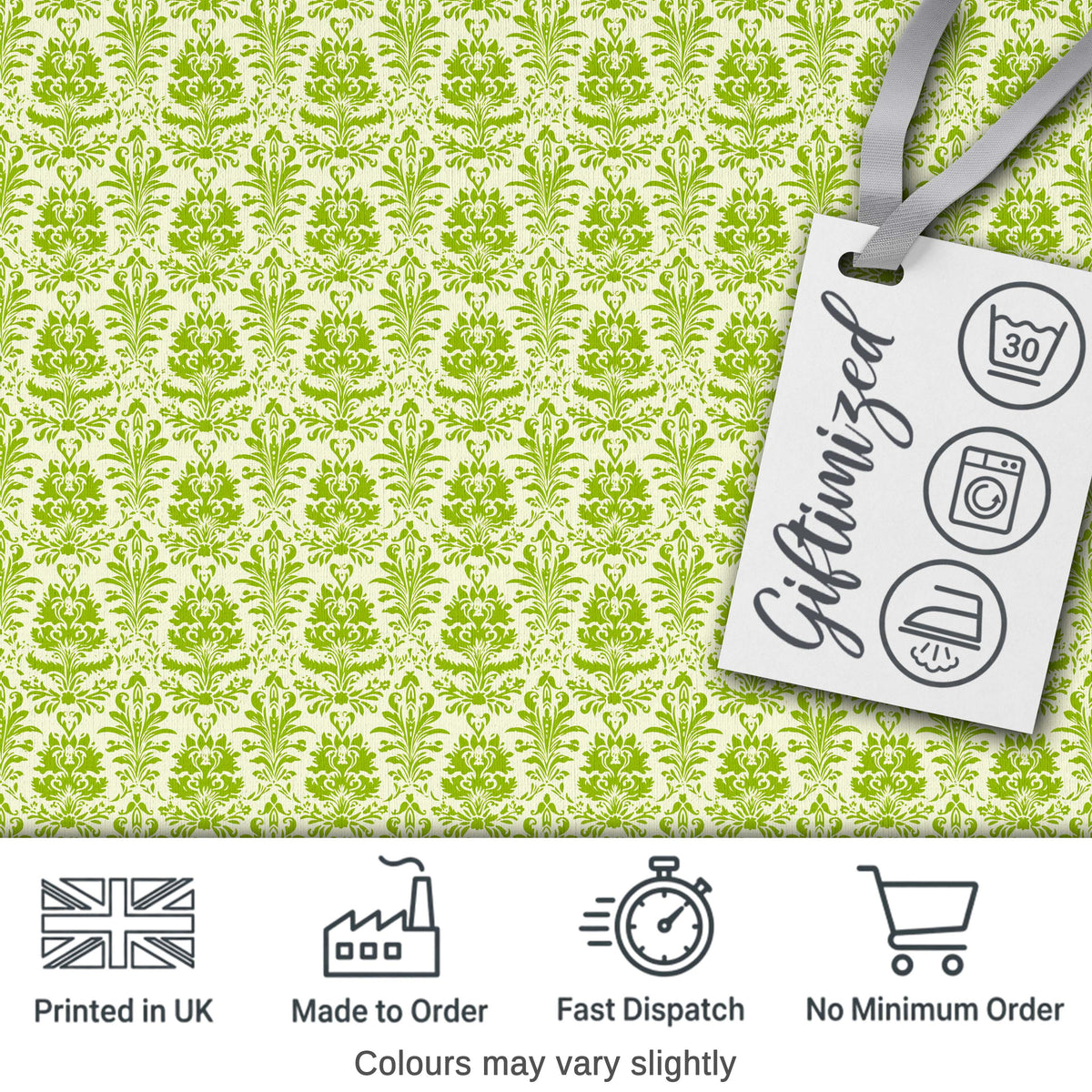 Ornate Green Damask Style Pattern on Light Background Seamless Design Digital Print Fabric by the Metre UK Sewing Quilting Textile