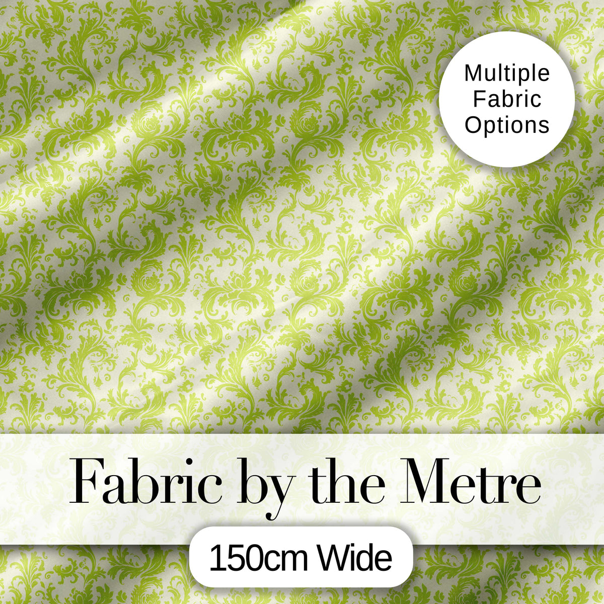 Elegant Green Damask Floral Vintage Seamless Pattern Digital Print Fabric by the Metre UK Sewing Quilting Textile