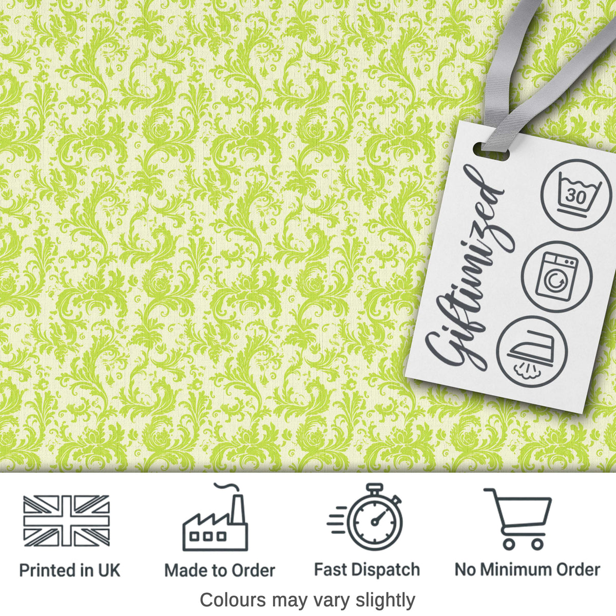 Elegant Green Damask Floral Vintage Seamless Pattern Digital Print Fabric by the Metre UK Sewing Quilting Textile