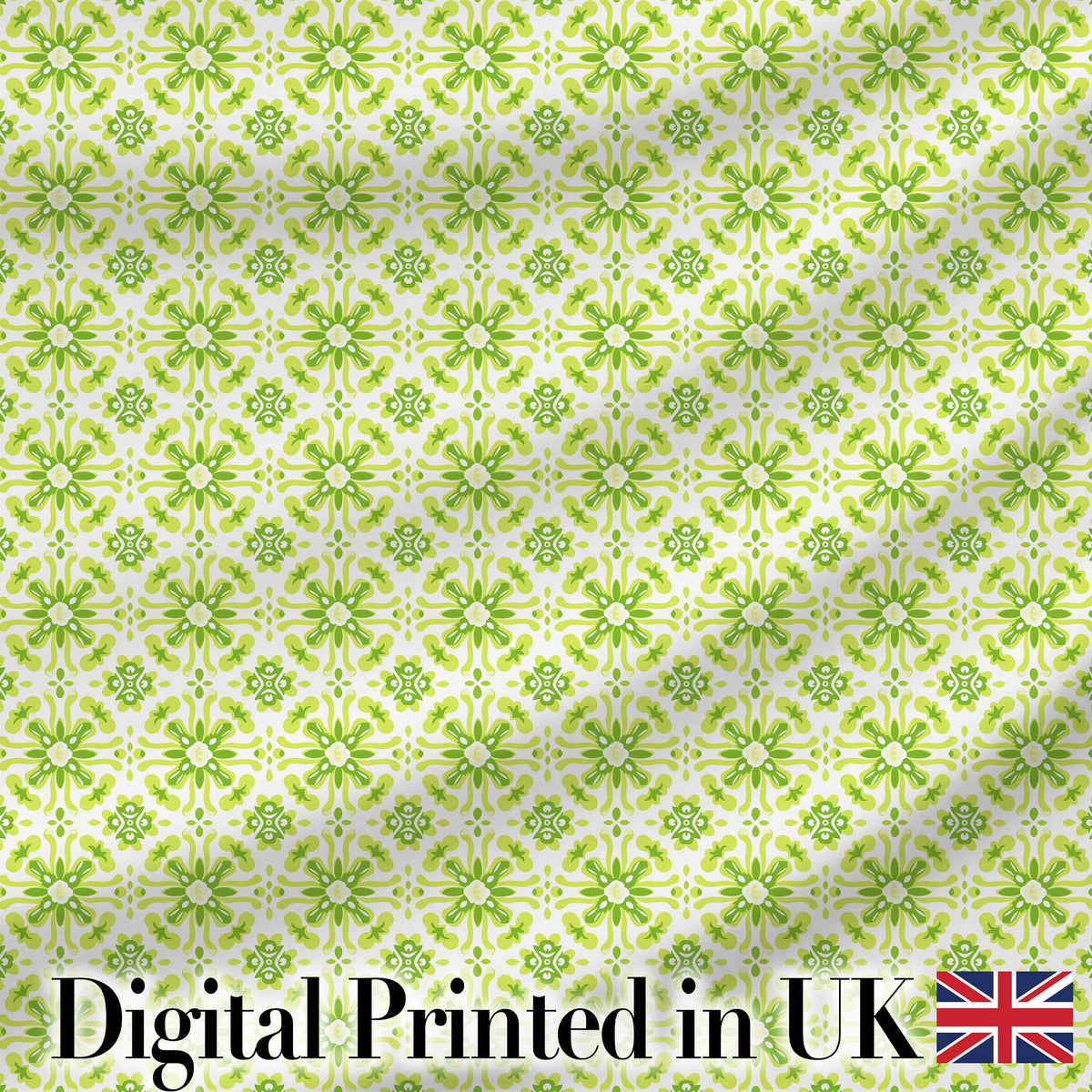 Small Scale Green Floral Geometric Tile Seamless Pattern Digital Print Fabric by the Metre UK Sewing Quilting Textile