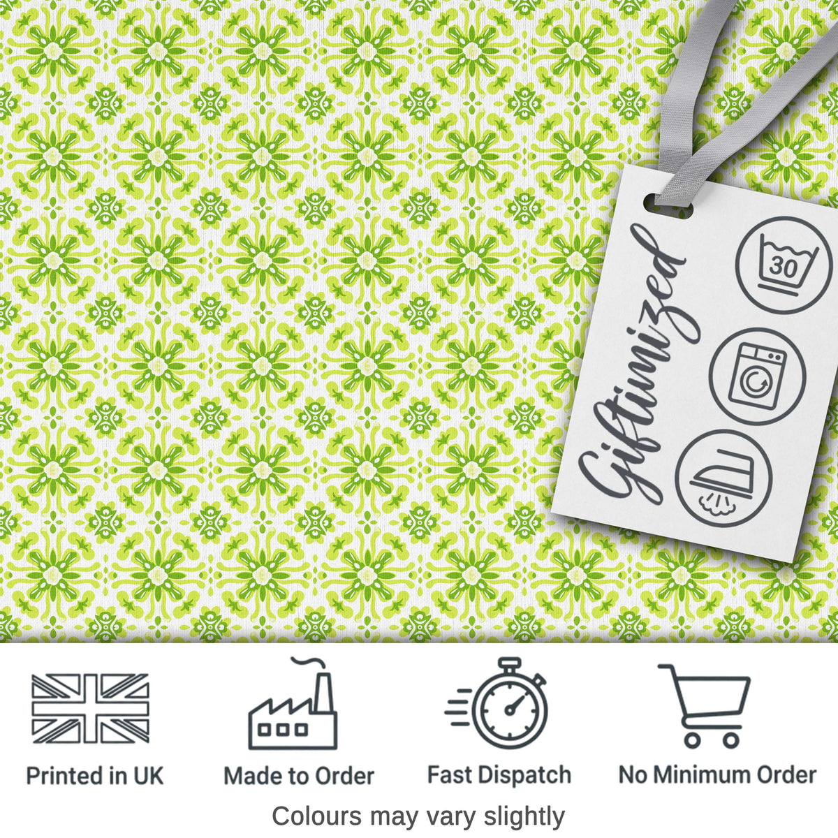 Small Scale Green Floral Geometric Tile Seamless Pattern Digital Print Fabric by the Metre UK Sewing Quilting Textile