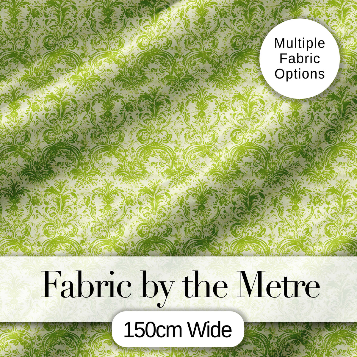 Classic Ornate Green Damask Floral Seamless Pattern Digital Print Fabric by the Metre UK Sewing Quilting Textile