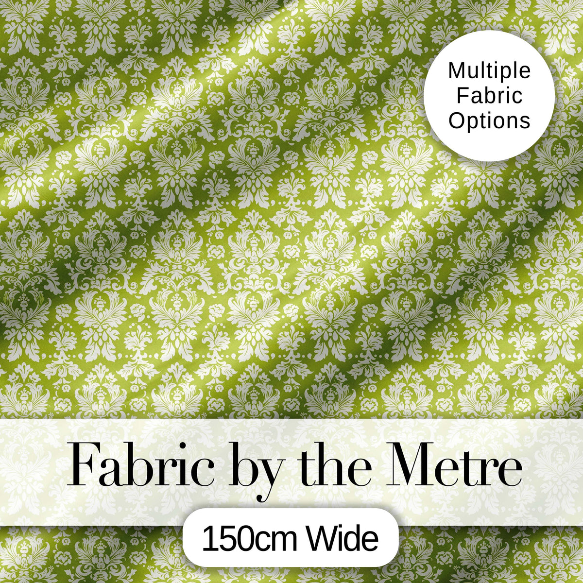 Green and White Traditional Damask Seamless Pattern Digital Print Fabric by the Metre UK Sewing Quilting Textile