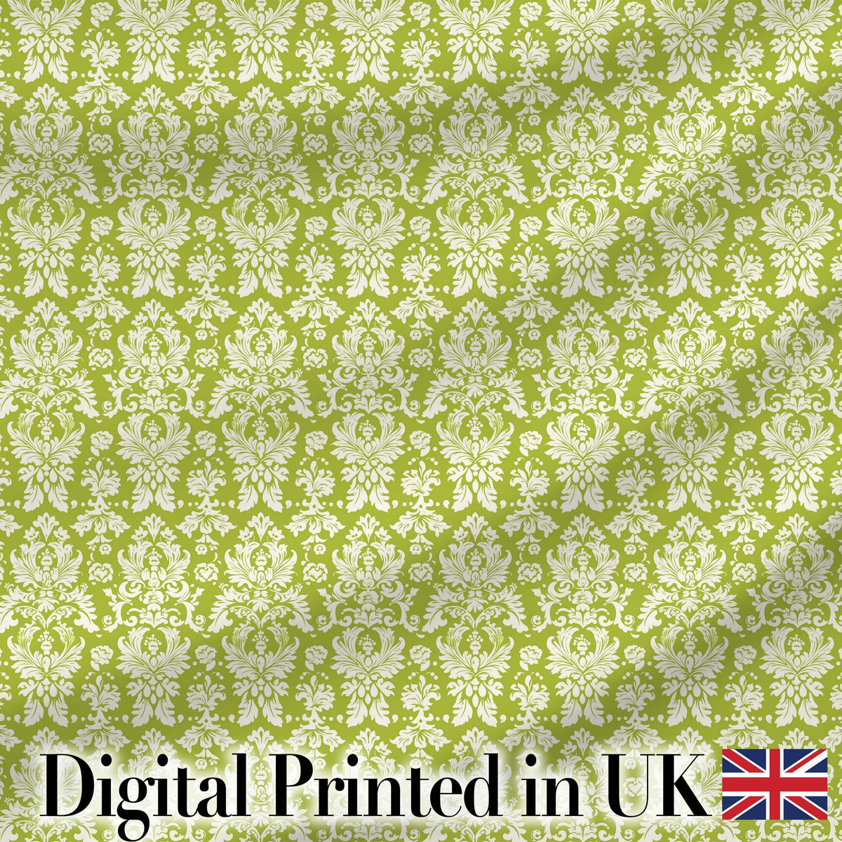 Green and White Traditional Damask Seamless Pattern Digital Print Fabric by the Metre UK Sewing Quilting Textile