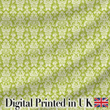 Green and White Traditional Damask Seamless Pattern Digital Print Fabric by the Metre UK Sewing Quilting Textile
