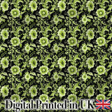 Black Background Green Floral Botanical Seamless Pattern Digital Print Fabric by the Metre UK Sewing Quilting Textile
