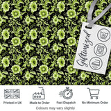 Black Background Green Floral Botanical Seamless Pattern Digital Print Fabric by the Metre UK Sewing Quilting Textile