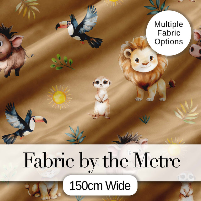 Cute Safari Animals Lion Meerkat Toucan Neutral Seamless Pattern Digital Print Fabric by the Metre UK Sewing Quilting Textile