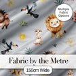 Cute Safari Animals Lion Meerkat Toucan and Warthog with Sun and Leaves on Grey Digital Print Fabric by the Metre UK Sewing Quilting Textile