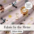 Cute Safari Animals Lion Meerkat, Warthog with Sun and Leaves on Mauve Pink Digital Print Fabric by the Metre UK Sewing Quilting Textile