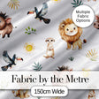 Cute Safari Animals Lion Meerkat Toucan and Warthog with Sun and Leaves on White Digital Print Fabric by the Metre UK Sewing Quilting Textile